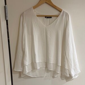 Zara Cream V-Neck Layered Blouse